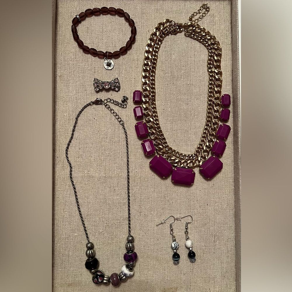 Vintage Jewelry Bundle Lot Purple Silver